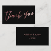Moderne Script Rose Gold auf schwarz Danke einfüge Begleitkarte (Vorne/Hinten)