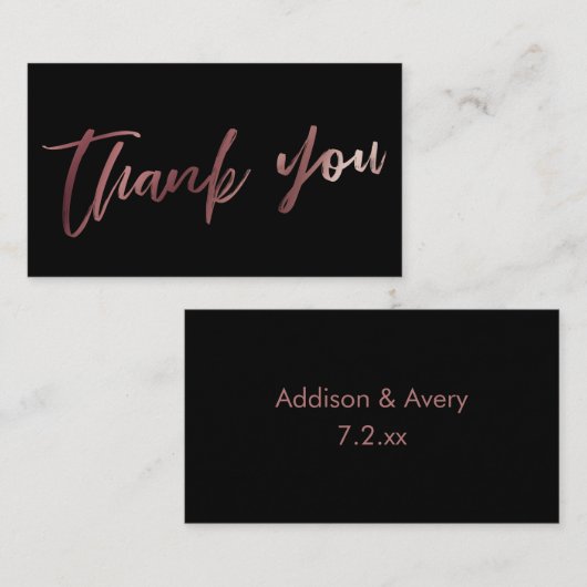Moderne Script Rose Gold auf schwarz Danke einfüge Begleitkarte (Vorne/Hinten)