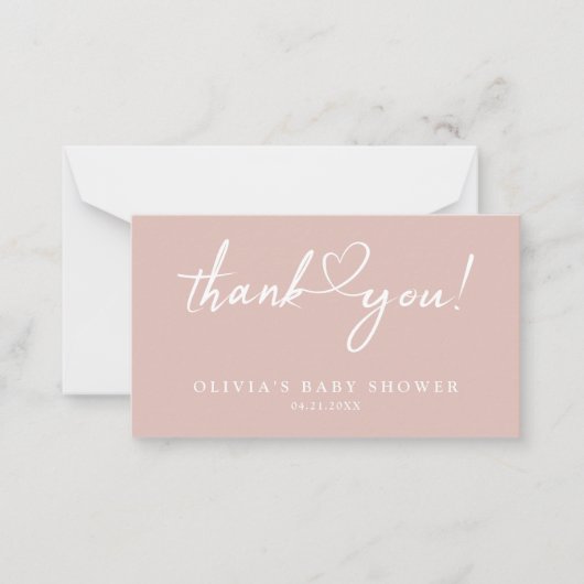 Moderne Script Rose Gold Baby Dusche Danke Karte (Vorderseite)