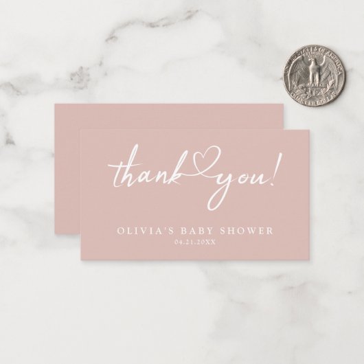 Moderne Script Rose Gold Baby Dusche Danke Karte (Vorderseite/Rückseite Beispiel)