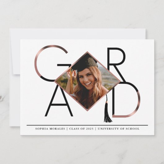 Moderne Script-Rose Gold Tassel Grad Foto Collage Einladung (Vorderseite)