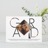 Moderne Script-Rose Gold Tassel Grad Foto Collage Einladung (Stehend Vorderseite)