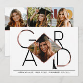 Moderne Script-Rose Gold Tassel Grad Foto Collage Einladung (Vorne/Hinten)