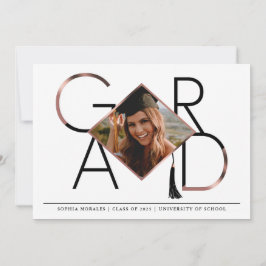 Moderne Script-Rose Gold Tassel Grad Foto Collage Einladung