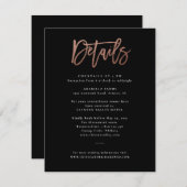 Moderne Script Rose Gold Wedding Details Card Einladung (Vorne/Hinten)