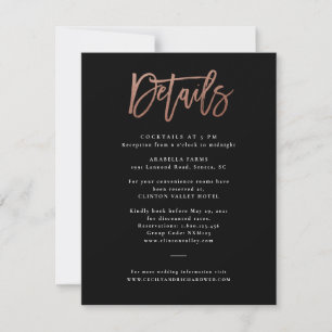 Moderne Script Rose Gold Wedding Details Card Einladung
