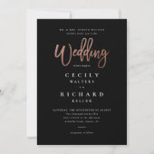Moderne Script Rose Gold Wedding Einladung (Vorderseite)