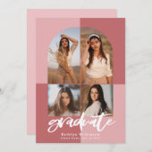 Moderne Script-Rose Rosa Arch Multi Foto Grad Einladung (Vorne/Hinten)