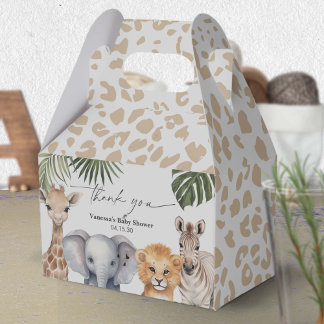Moderne Script Safari Animals Baby Boy Dusche Geschenkschachtel