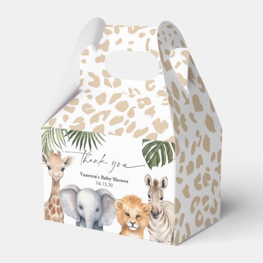 Moderne Script Safari Animals Baby Boy Dusche Geschenkschachtel (Vorderseite)