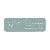 Moderne Script Sage Green Baptisse Rücksendeadress (Vorne)