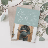 Moderne Script Sage Green Foto Babydusche Einladung