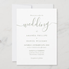Moderne Script Sage Green Foto Hochzeit Einladung