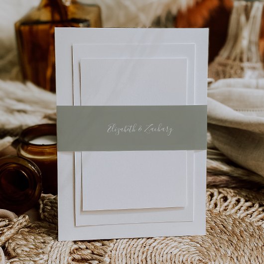 Moderne Script Sage Green Wedding Einladungsbanderole