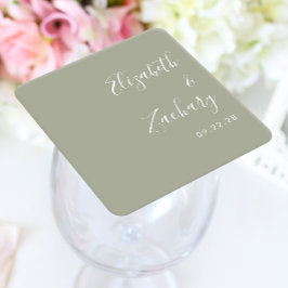 Moderne Script Sage Green Wedding Rechteckiger Pappuntersetzer