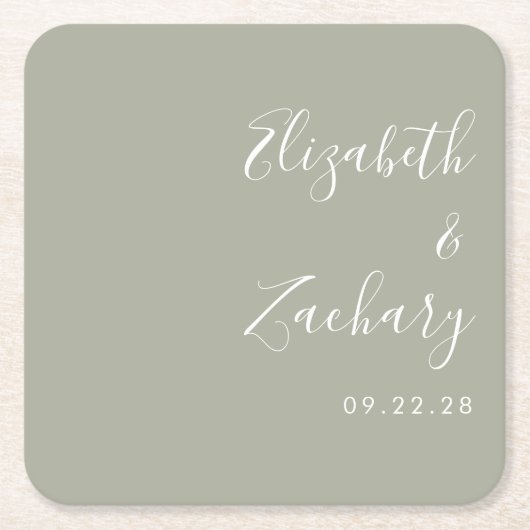 Moderne Script Sage Green Wedding Rechteckiger Pappuntersetzer (Vorderseite)