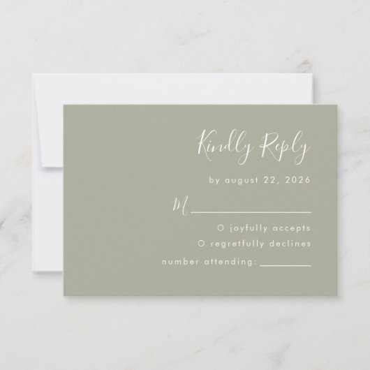 Moderne Script Sage Green Wedding RSVP Karte (Vorderseite)