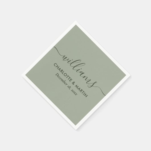 Moderne Script Sage Green Wedding Serviette (Ecke)
