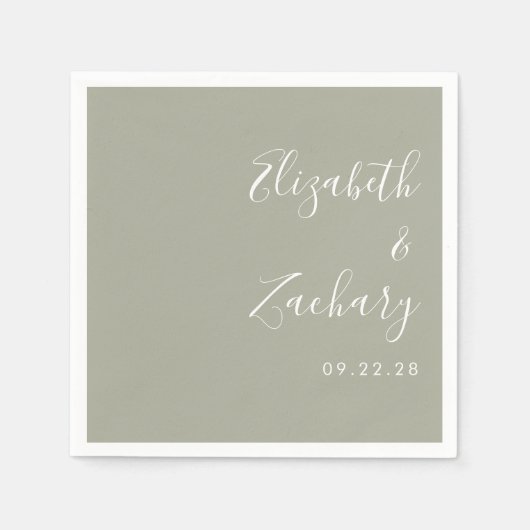 Moderne Script Sage Green Wedding Serviette (Vorderseite)