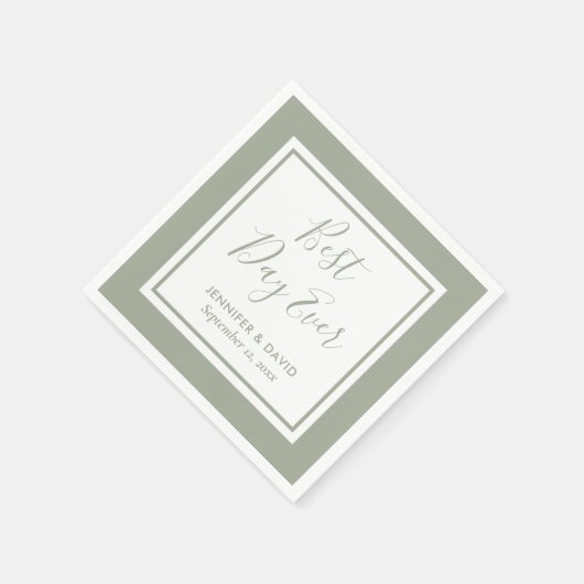 Moderne Script Sage Green Wedding Serviette (Ecke)