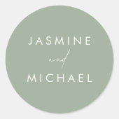 Moderne Script Sage Green Wedding Umschlag Aufkleb Runder Aufkleber (Vorderseite)