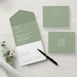 Moderne Script Sage Grüne Minimalistische Hochzeit All In One Einladung