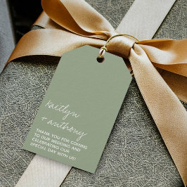 Moderne Script Sage Grüne Minimalistische Hochzeit Geschenkanhänger