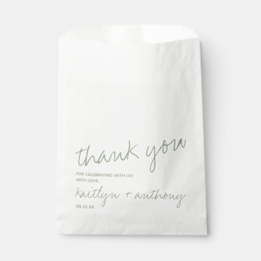 Moderne Script Sage Grüne Minimalistische Hochzeit Geschenktütchen (Vorderseite)