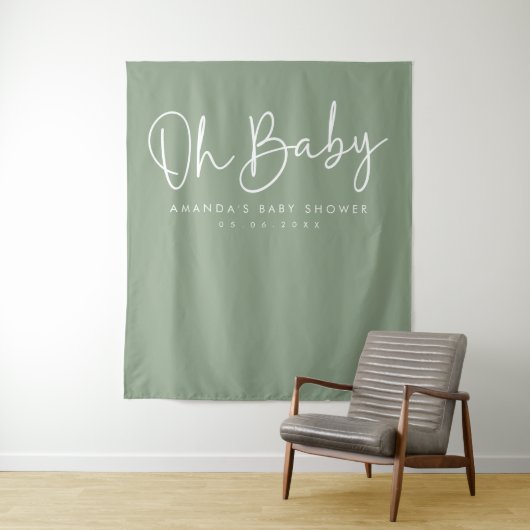 Moderne Script-Sage Oh Baby Dusche Hintergrund Wandteppich (Beispiel)