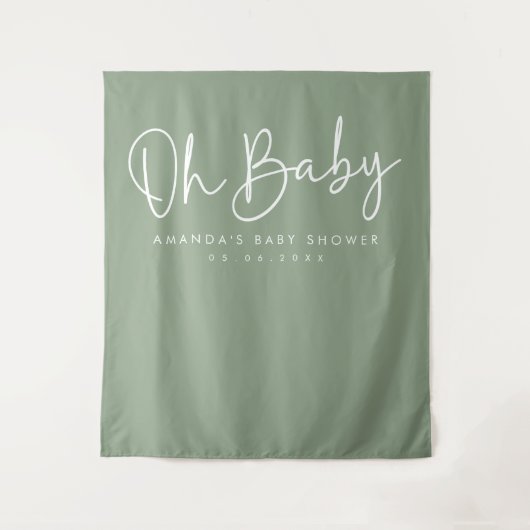 Moderne Script-Sage Oh Baby Dusche Hintergrund Wandteppich (Vorderseite)