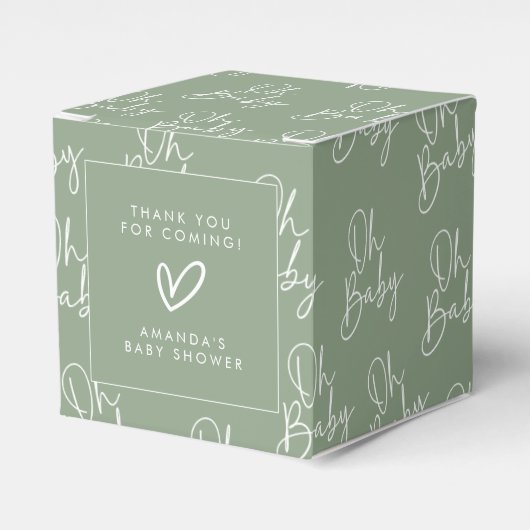 Moderne Script-Sage Oh Baby Simple Baby Dusche Geschenkschachtel (Vorderseite)