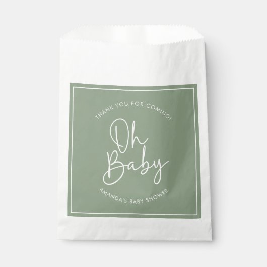 Moderne Script-Sage Oh Baby Simple Baby Dusche Geschenktütchen (Vorderseite)