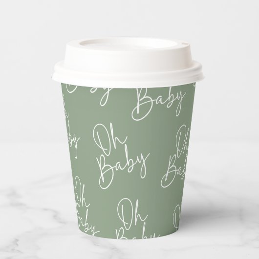 Moderne Script-Sage Oh Baby Simple Baby Dusche Pappbecher (Vorderseite)