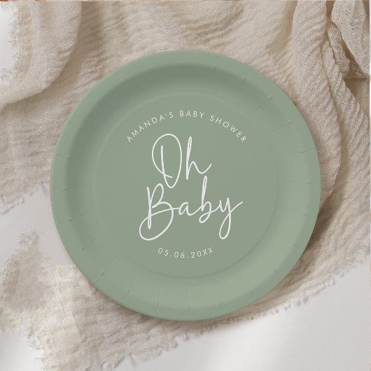 Moderne Script-Sage Oh Baby Simple Baby Dusche Pappteller