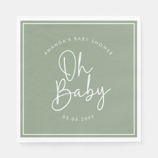 Moderne Script-Sage Oh Baby Simple Baby Dusche Serviette (Vorderseite)