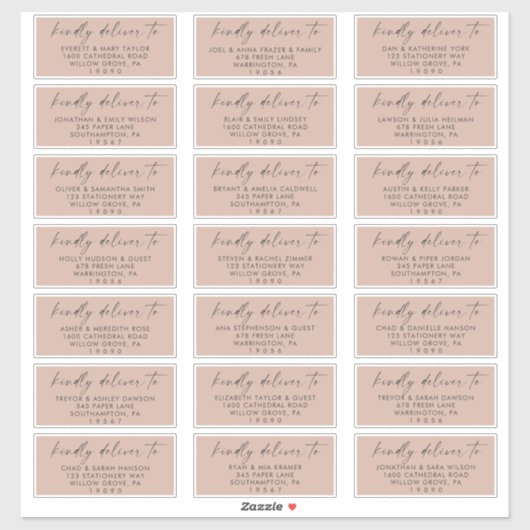 Moderne Script Salmon Wedding Guest Address Labels (Blatt)