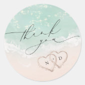 Moderne Script Sand Hearts Beach Hochzeit Vielen D Runder Aufkleber (Vorderseite)