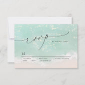 Moderne Script Sand Hearts Beach Hochzeitsszene UA RSVP Karte (Vorderseite)