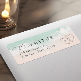 Moderne Script Sand Hearts Beach Rücksendeadresse