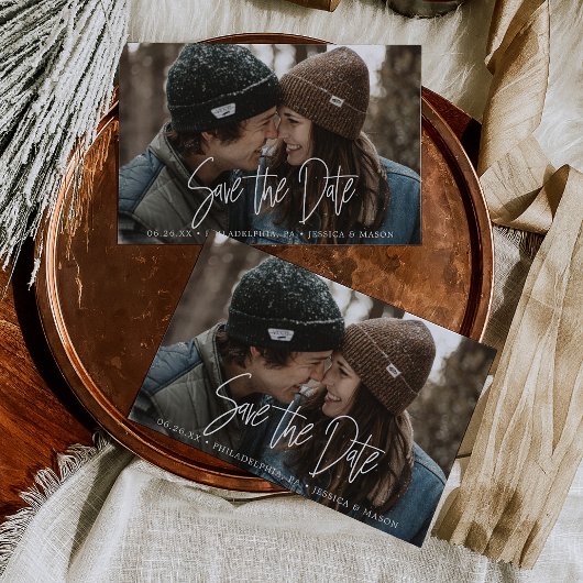 Moderne Script Save the Date Card - Daten speicher RSVP Karte