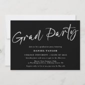 Moderne Script Schwarz-weiß 2025 Graduation Party Einladung (Vorderseite)