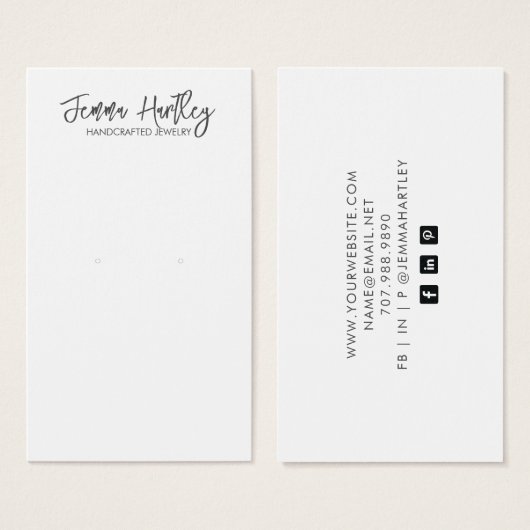 Moderne Script Schwarz-weiß Earring Display Cards (Vorne & Hinten)