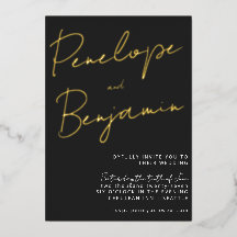 Moderne Script Schwarz-weiß Gold Hochzeit