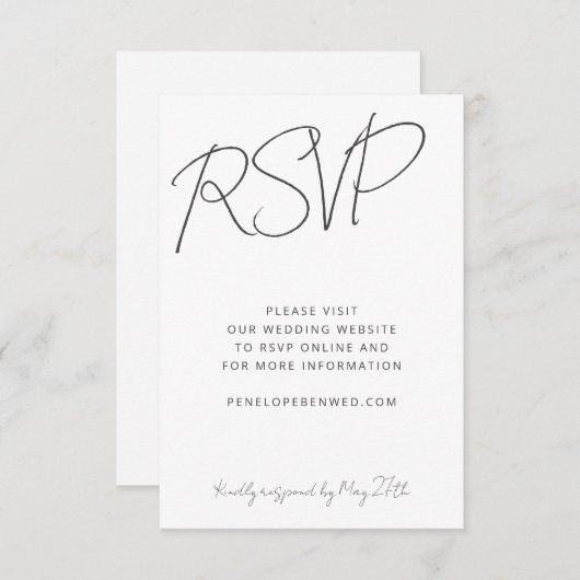 Moderne Script Schwarz-weiß Wedding Website online RSVP Karte (Vorne/Hinten)