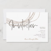 Moderne Script Scribble Circular Line Beige Weddin Einladung (Vorderseite)
