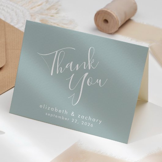 Moderne Script Sea Glass Green Wedding Vielen Dank Karte