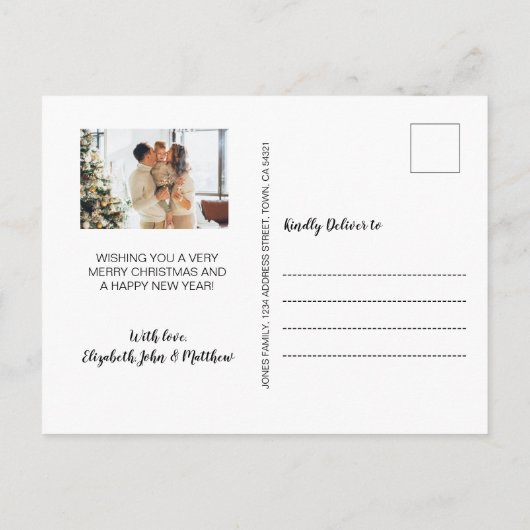 Moderne Script Snowflake 3 Foto Collage Weihnachte Postkarte (Rückseite)