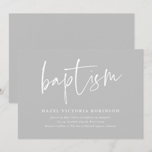Moderne Script-Taufe & Christening Einladung (Vorne/Hinten)