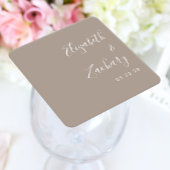 Moderne Script Taupe Hochzeit Rechteckiger Pappuntersetzer