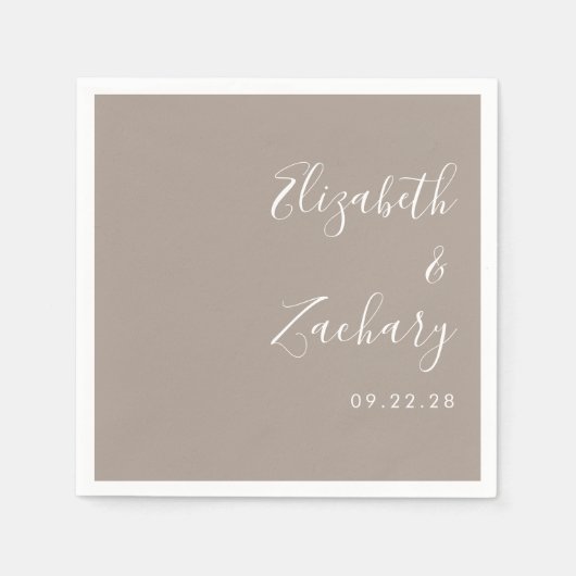 Moderne Script Taupe Hochzeit Serviette (Vorderseite)